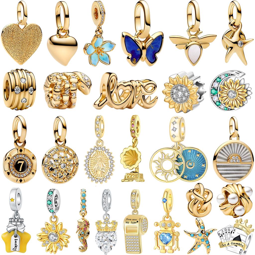 Original Kupfer Charm Goldener Stern Mond Blume Herz Schmetterling Passend Anhänger Armbänder Halskette Frauen DIY Feiner Schmuck