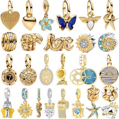 Original Copper Charm Golden Star Moon Flower Heart Butterfly Fit Pendant Bracelets Necklace Women Diy Fine Jewelry