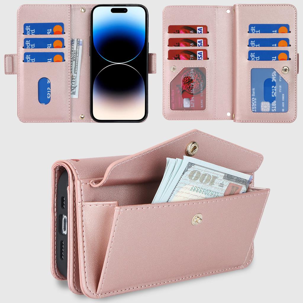 Crossbody Kartenfach Leder Geldbörse Hülle Für iPhone 15 Pro Max 14 Plus 13 12 11 Geldbörse Tasche Beutel Langes Lanyard Beutel Buchhülle