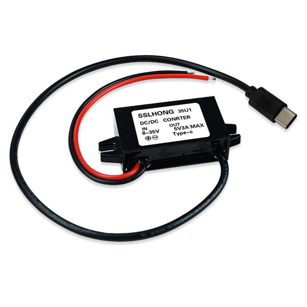 

SSLHONG DC-DC Converter 24V/12V-5V Converter Voltage Lowering Module 15W 3A Power Adapter C USB Output (Type C Usb)