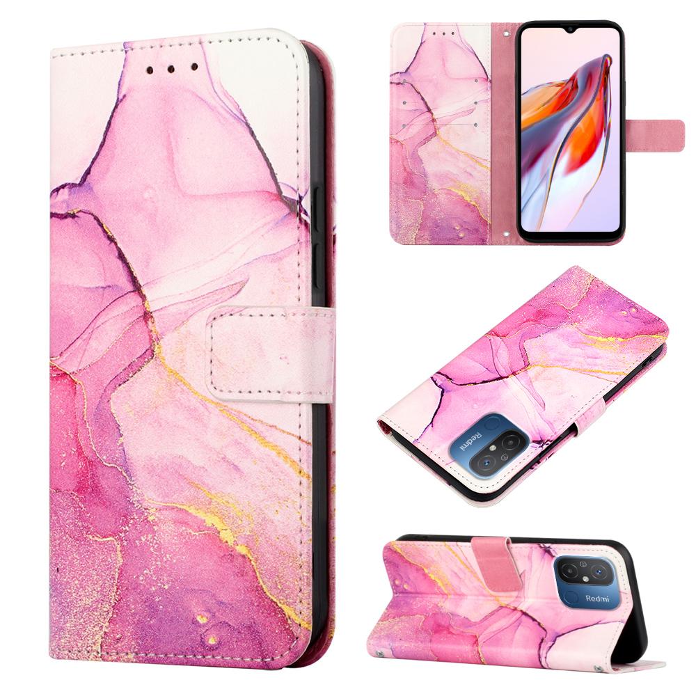 For Xiaomi Redmi 12C 4G/11A 4G/Poco C55 4G Case with Strap Marble Pattern Leather Phone Cover Card Holder