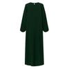 Women's Muslim Wind Temperament Elegant Pleated Dress Solid Color Round Neck Long Sleeve Pleated Dresses