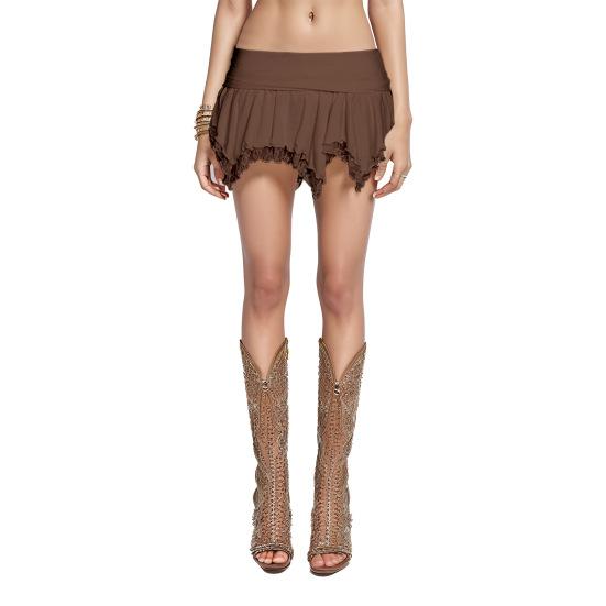 Minifalda sexy para mujer, de doble capa, con encaje, asimétrica, corta, de tiro bajo, con volantes y dobladillo irregular