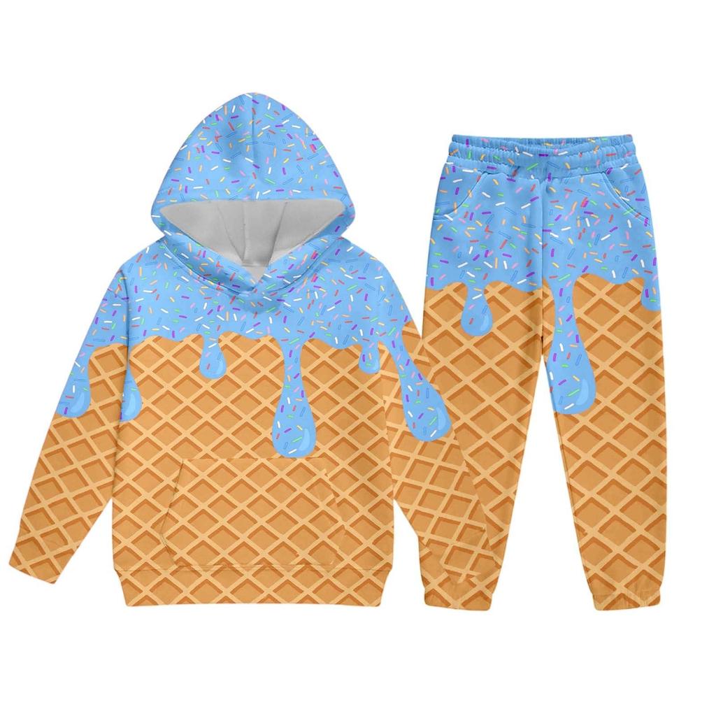 Children's Casual Printed Pullover Long-Sleeved Hooded Sweatshirt And Pants Set