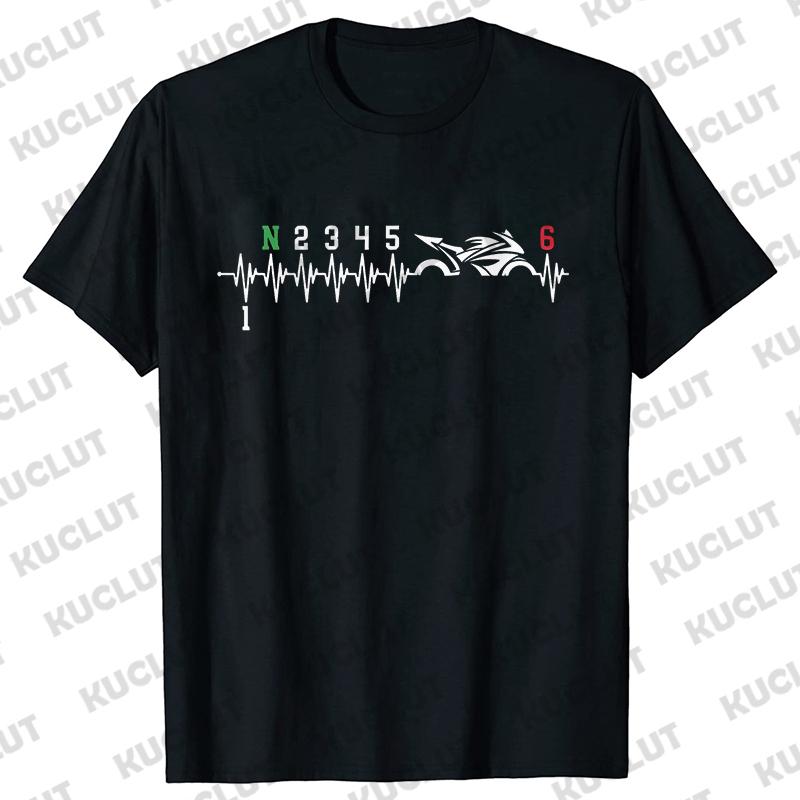 1N23456 Motorcycle Gear Biker Heartbeat Retro Printed Men's New T-shirt Fashion Casual Loose Summer Tshirts Short Sleeve T-shirt