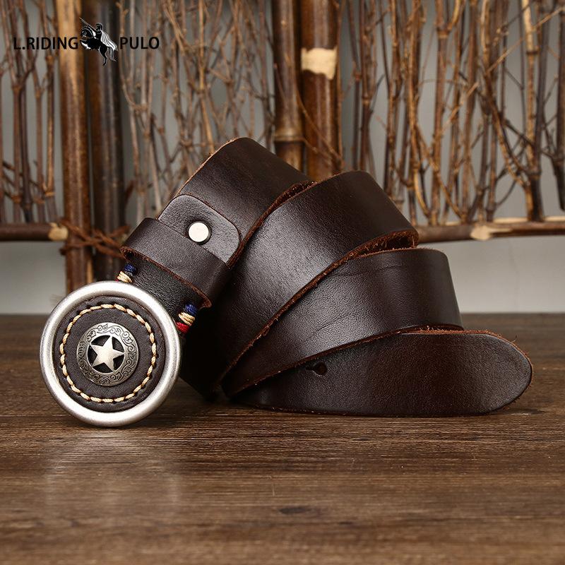 Personality Trend Thickened Genuine Leather Cowhide Smooth Buckle Belt Men's Belt Korean Style Retro All-match