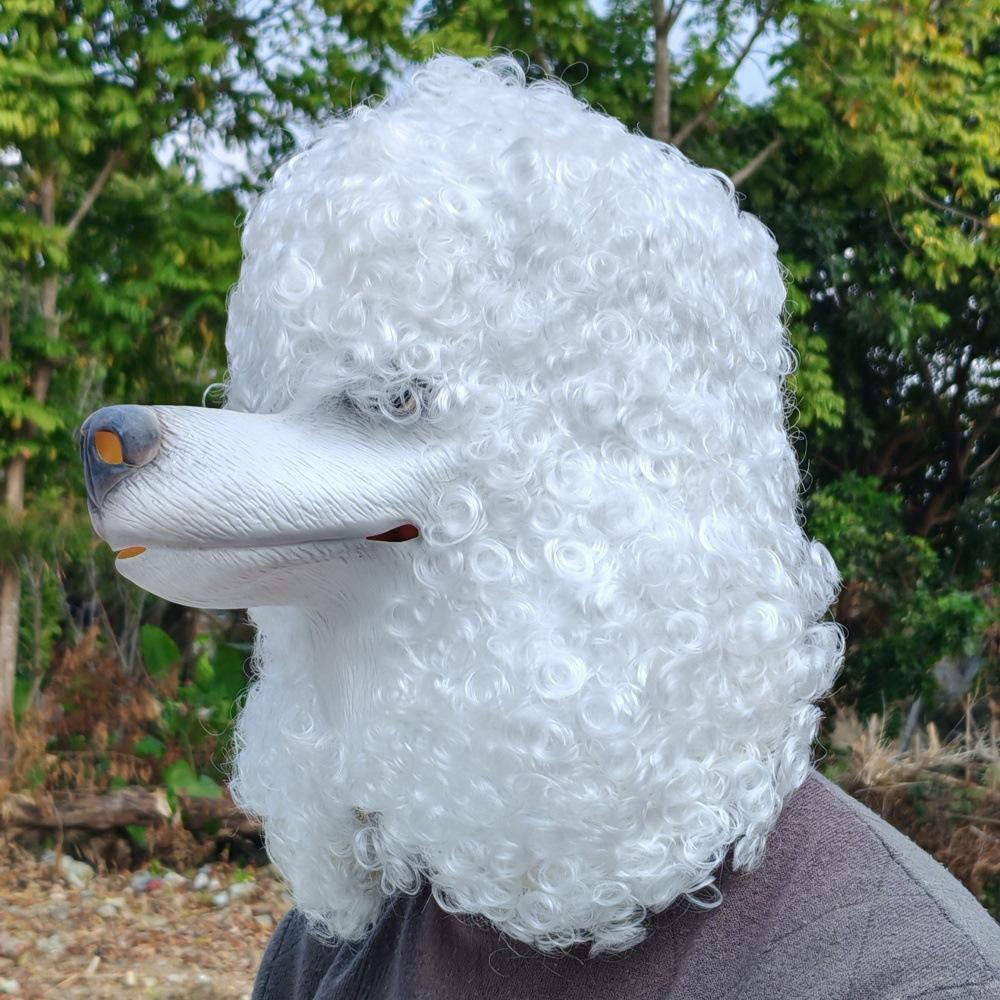 White Black Poodle Mask Animal Pet Dog Latex Hood Funny Masquerade Props Plush Dog Hood