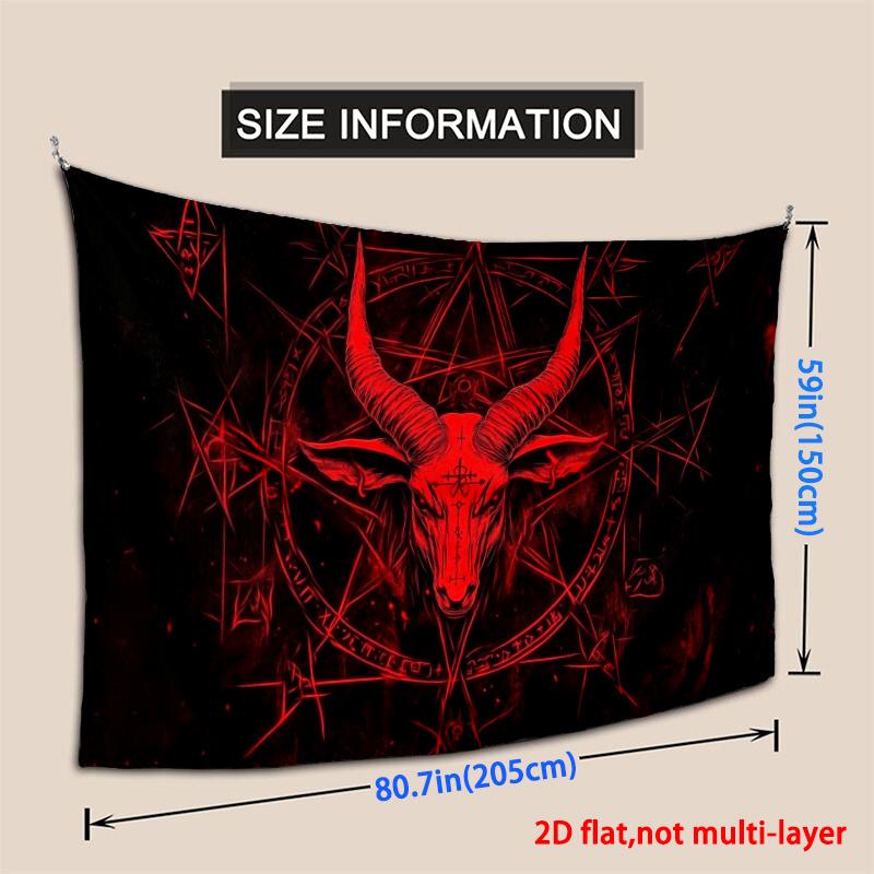 Gotische Rote Ziegen Gott Wandbehang Wandteppich, Dunkle Okkulte Siegel Kunst Dekor Stoff, Einzigartiges Mysteriöses Ornament Für Wohnraum