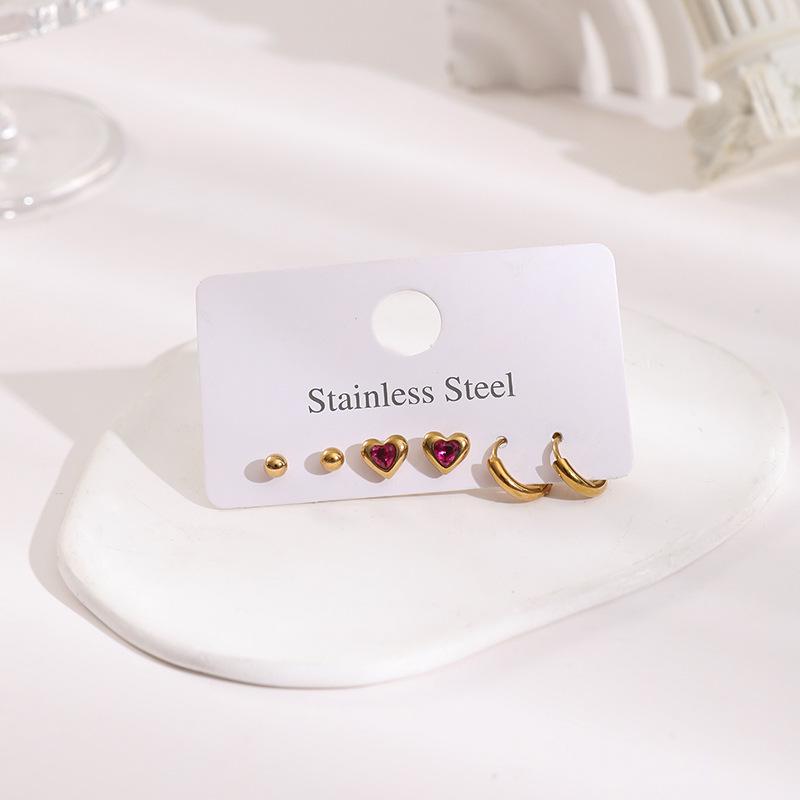 Stainless Steel Stud Earrings Set with Zirconia: Butterfly, Star, Heart & Four-Leaf Clover Designs