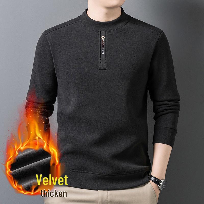 

Men s 2025 Autumn/Winter Fleece-Lined Half-High Collar Hoodie - Thick Warm Long-Sleeve Casual Base Layer Shirt 4XL сірий колір