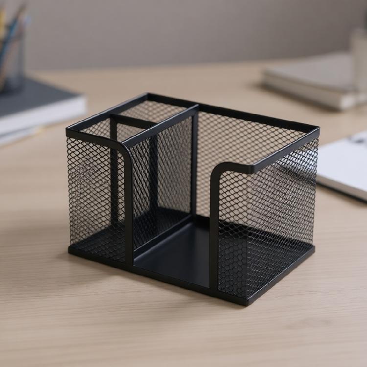 3 Sections Metal Pen Stand High Capacity Desktop Pen Organiser Container for Pencil Marker Note Paper Cosmetics Supplies