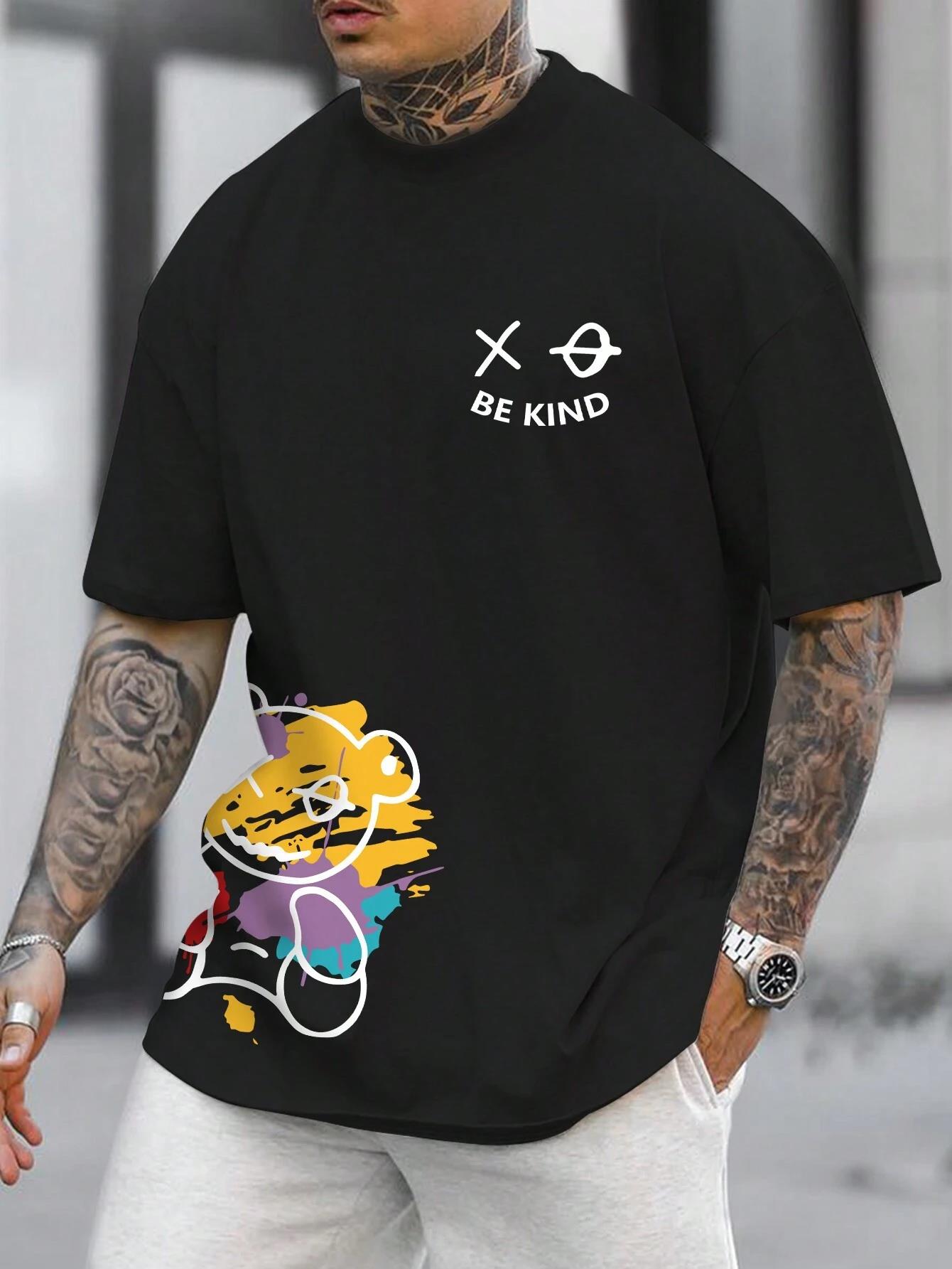 

Минималистичный принт с рисунком куклы-мишки, мужские футболки облегающего кроя, оверсайз, для отдыха, мягкая футболка, приятная к телу, дышащие топы 4XL