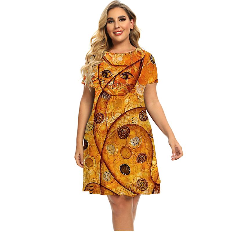 

Глубокий лес, животное, кошка, женское платье на лето 2022, платья с короткими рукавами, модное кавайное платье трапециевидной формы, одежда больших размеров 3XL