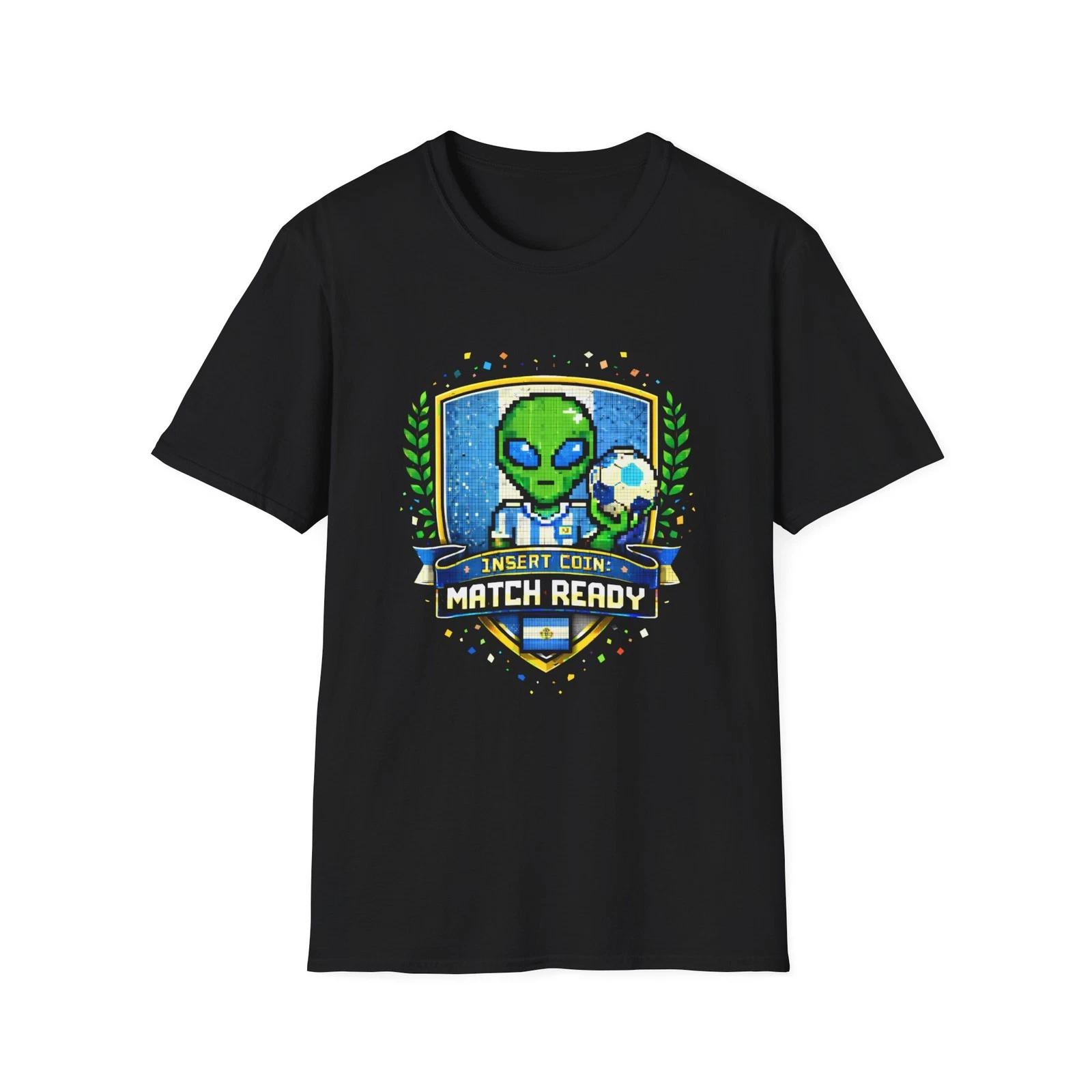 Argentina Retro Arcade Alien Soccer Crest Children s Children s T  Children s T-shirt | Insert Coin Match Ready 140