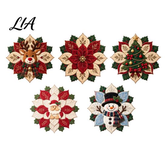 Kreative Feiertagsbastelwerkzeuge Gesteppter Stoff Weihnachtsstern DIY-Set, Weihnachtsblumen-Patchwork-Näh-Festlicher Schmuck-Bausatz Handgefertigt für Zuhause Haustür