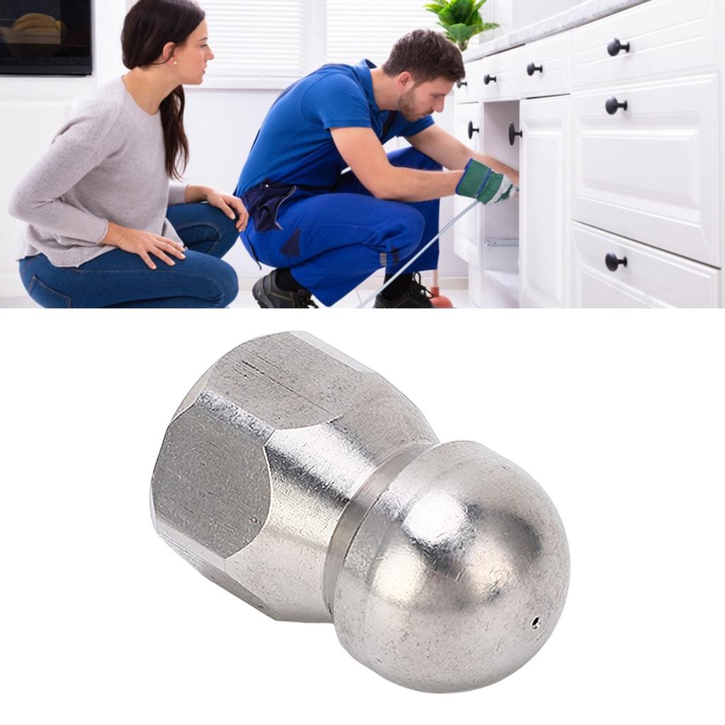 5000PSI High Pressure Washer Nozzle Pipe Dredging Cleaning Nozzle Stainless Steel Jetter Nozzle Ball Head Front 1 Rear 3 Holes G3/8in
