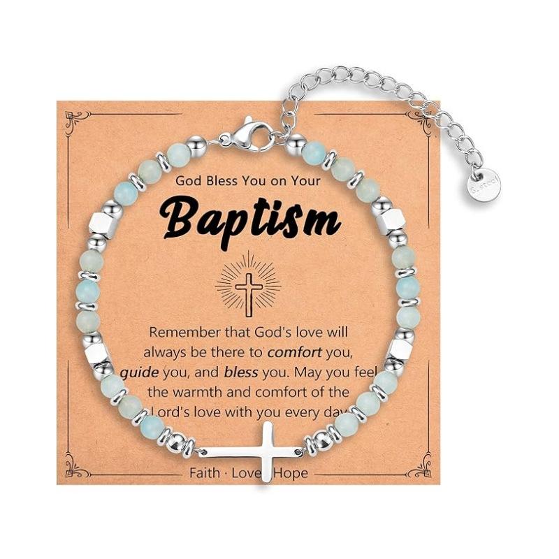 JYL TS Bracelet  Cross Pendant Natural Stone Graduation Gift Inspires Faith