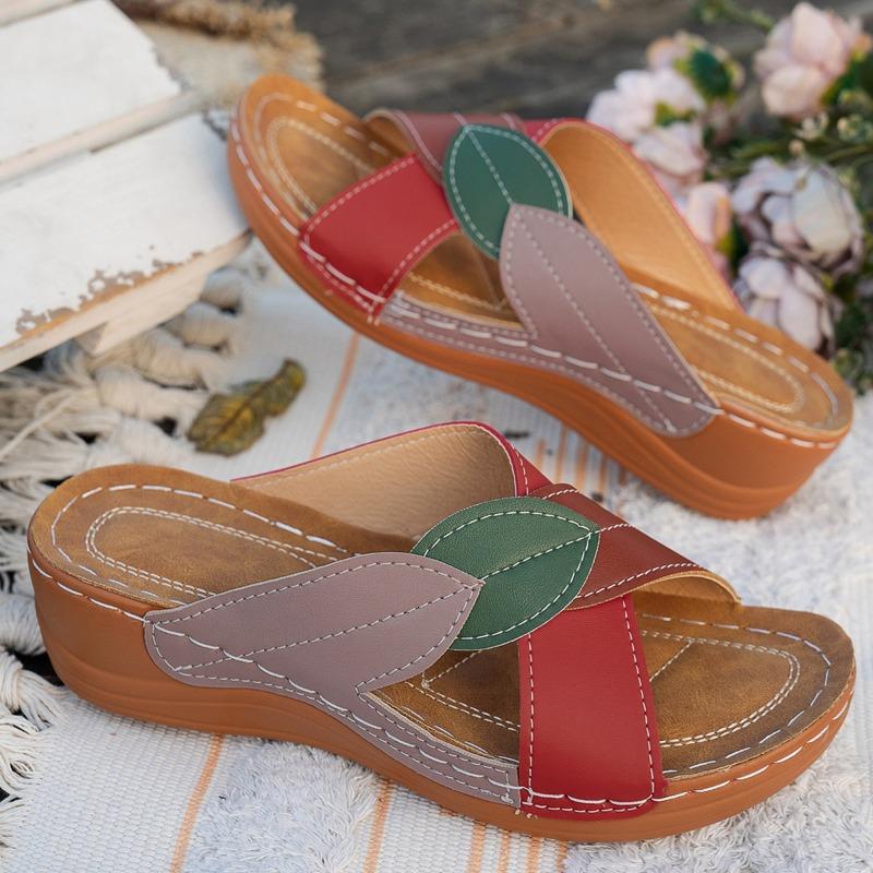 Summer new platform slippers women's shoes large size cross-strapped slippers beach shoes color matching fish mouth slippers