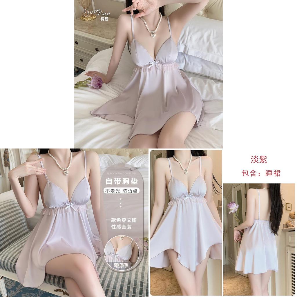Satin Sleep Dress For Women With Chest Padding And Vneck For Casual Home Wear