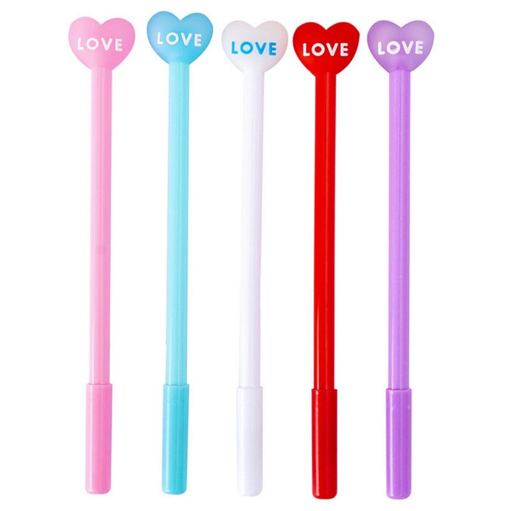 2pcs Love Heart Gel Pens 0.5mm Black Ink Romantic Valentine'S Day Gifts Smooth Writing Cute Student Stationery Wedding Favors