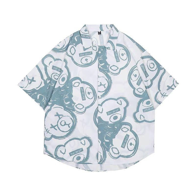 Women's Harajuku Blouse Korean Style Oversized Shirt Black Cool Chiffon Short Sleeve Button Up Tops Alt Clothes Fashion