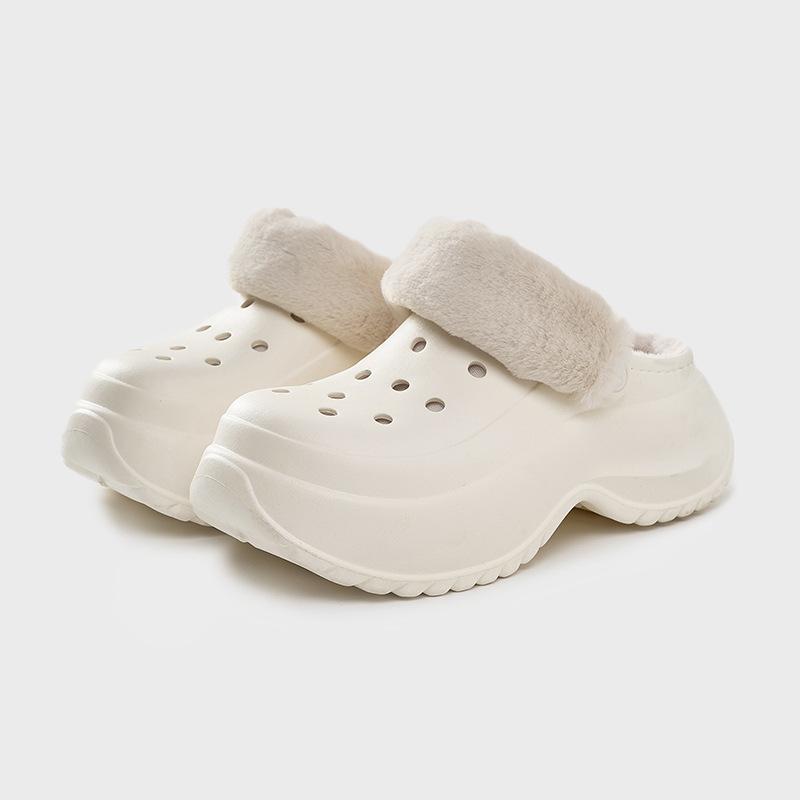 Hole shoes women's 2025 autumn and winter new warm plush cotton slippers cute and funny DIY half-drag cotton shoes