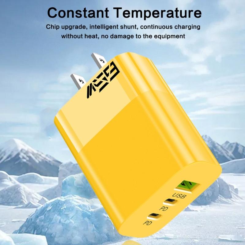 Fast Speed 65W Power Delivery Charger Head With Double Type C+USB A Port Lightweight Travel Friendly Adapter