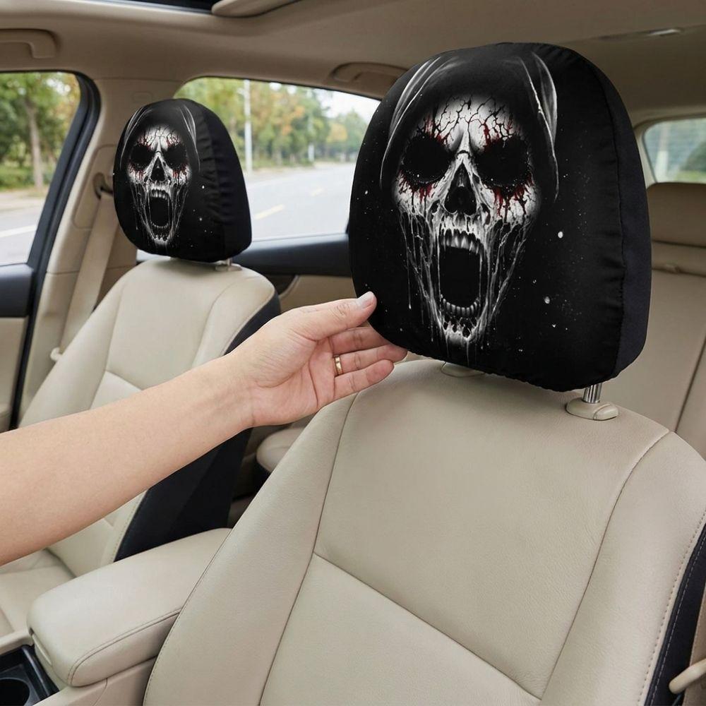 2Pcs Elastic Spooky Face Auto Headrest Sleeve Soft Comfortable Auto Headrest Wrap  Travel