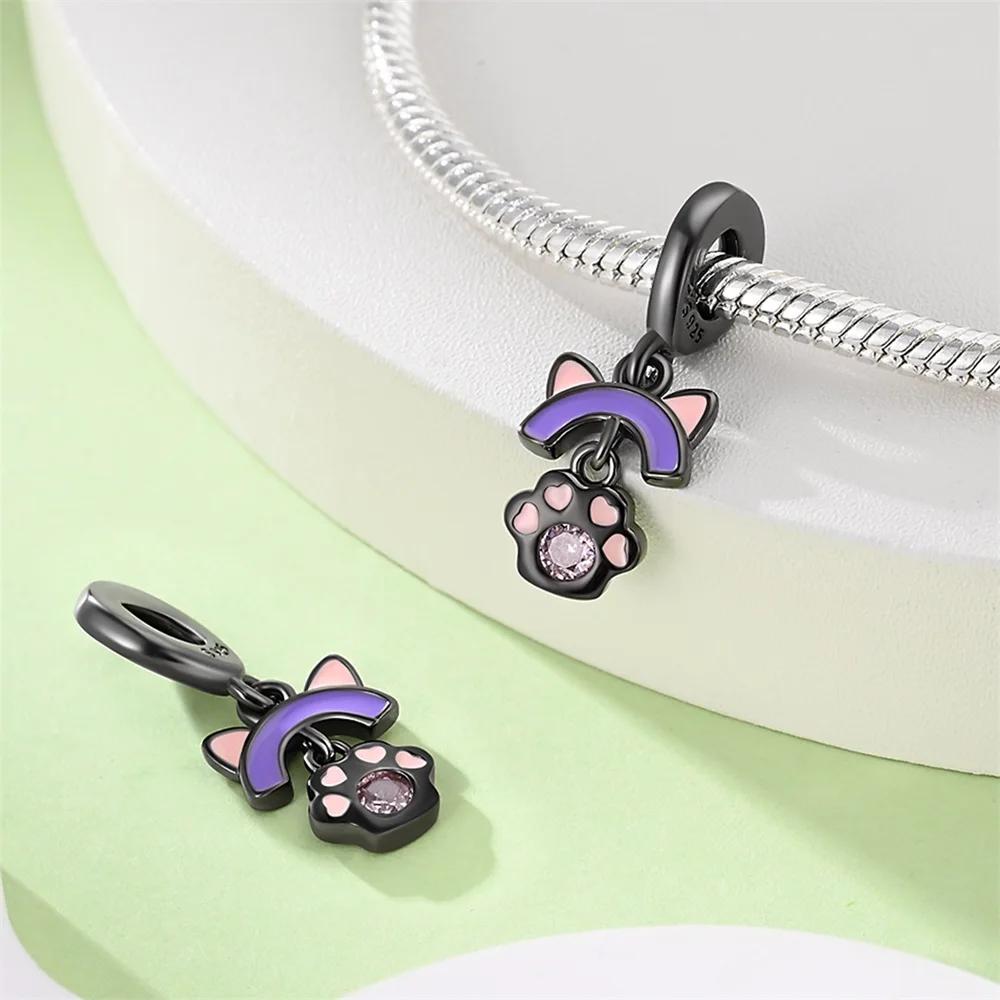 Copper Black Animal Cat Cute Paw Charm Pendant Beads Fit Pandora Charms Original Bracelet For Women Fine Jewelry Making Gift