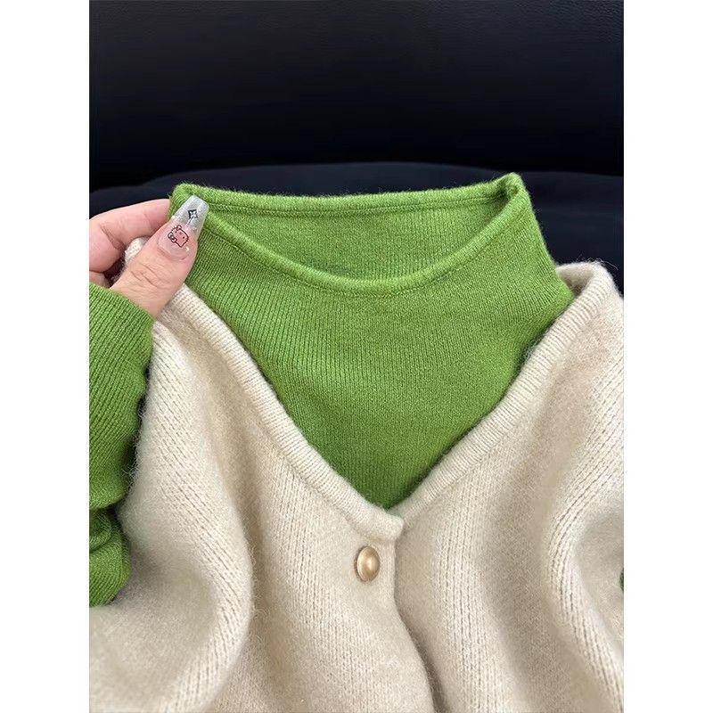 Korean Half-High Neck Long Sleeve Knit Top - Women's Slimming Autumn/Winter Base Layer