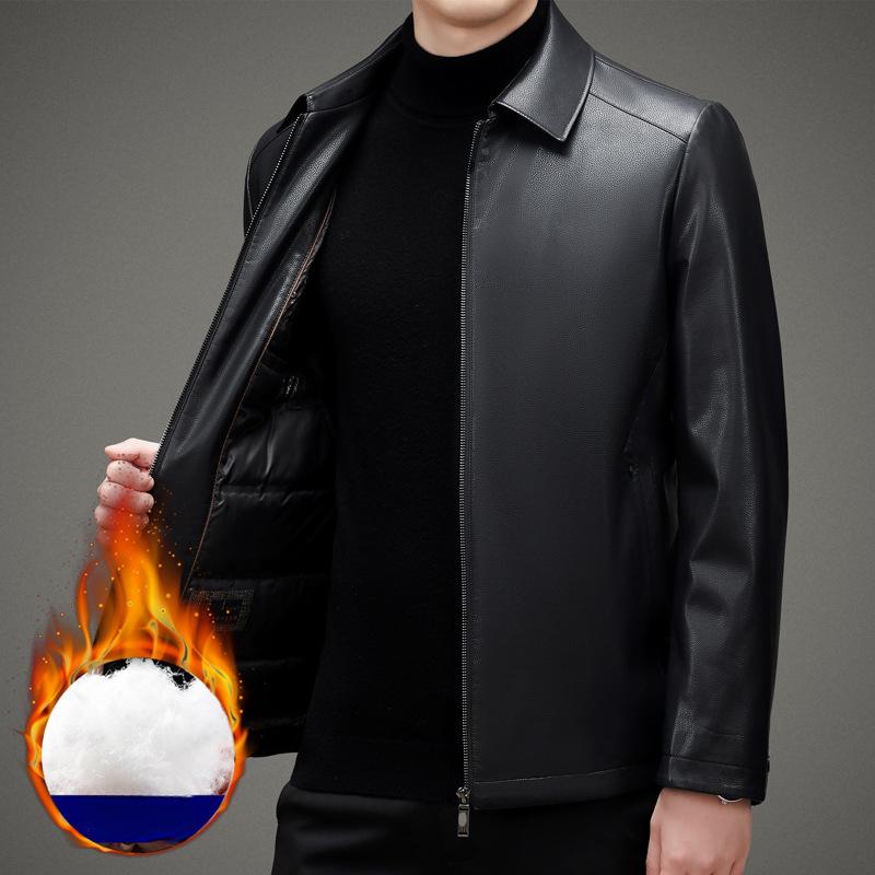 Осень и зима Новый стиль Белый утиный пух мужская кожаная куртка повседневная пальто — фото 3