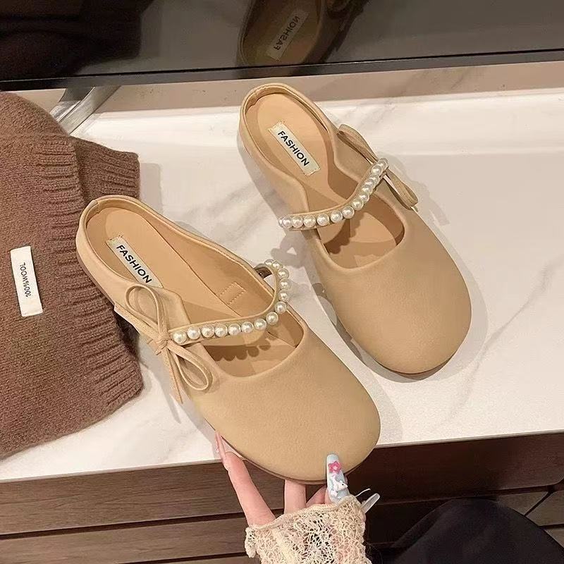 

Summer flat bottom women s versatile outer wear new spring and summer casual gentle soft bottom bag head half slippers 35