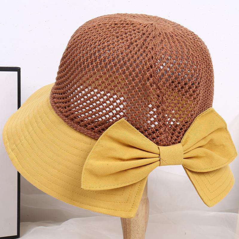 Summer Hats For Women Knitted Breathable Foldable Sun Hat With Bow Sun Protection Sunshade Korean Beach Hat Cap Travel New
