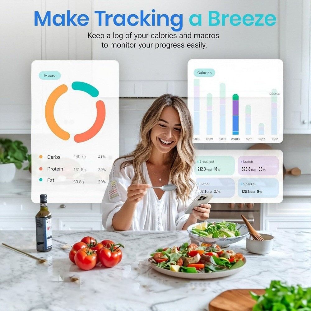 Kostenlose App mit 19 Nährstoffen Tracking Intelligente Ernährungs-Lebensmittelwaage Gesundheitsüberwachung