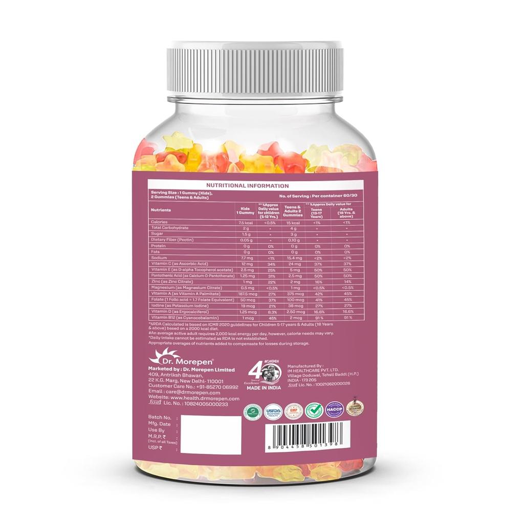 Dr. Morepen Multivitamin Gummies 60 Count With 10 Essential Vitamins & Minerals For Daily Wellness
