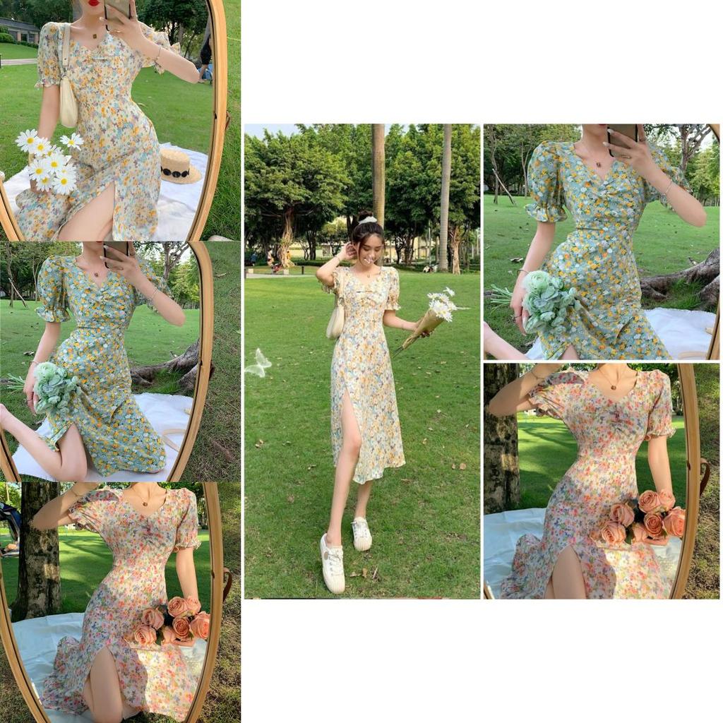 Summer Plus Size Floral Dress With V-neckline And Puff Sleeves Perfect For Any Occasion