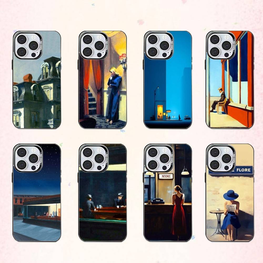 Cool E-edward H-hopper Art Phone Case For iPhone17,16,15,14,13,12,11 Plus,Pro Max Colored Silver Plated Inside Cover