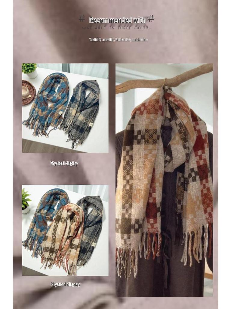 Korean-Style Imitation Cashmere Plaid Scarf - Thick, Warm Autumn/Winter Fashion for Women & Men