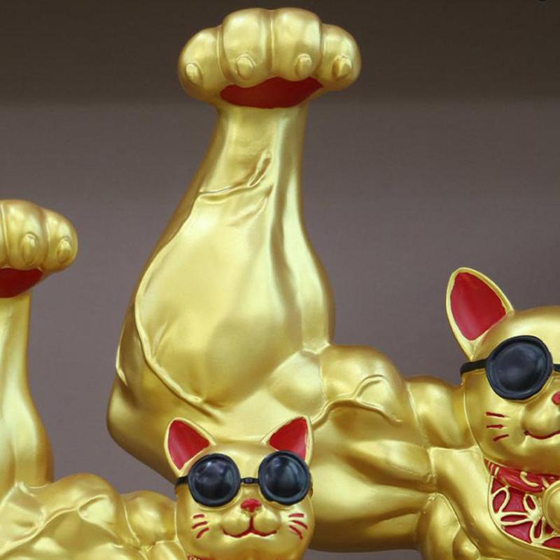 1Pcs Muscle Arm Lucky Cat Ornament Gifts Home Decoration Vigorous Cat Statue