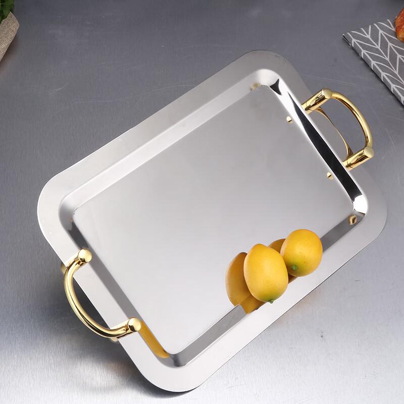 Ruhan Rectangular Gold Handle Mirror Serving Tray