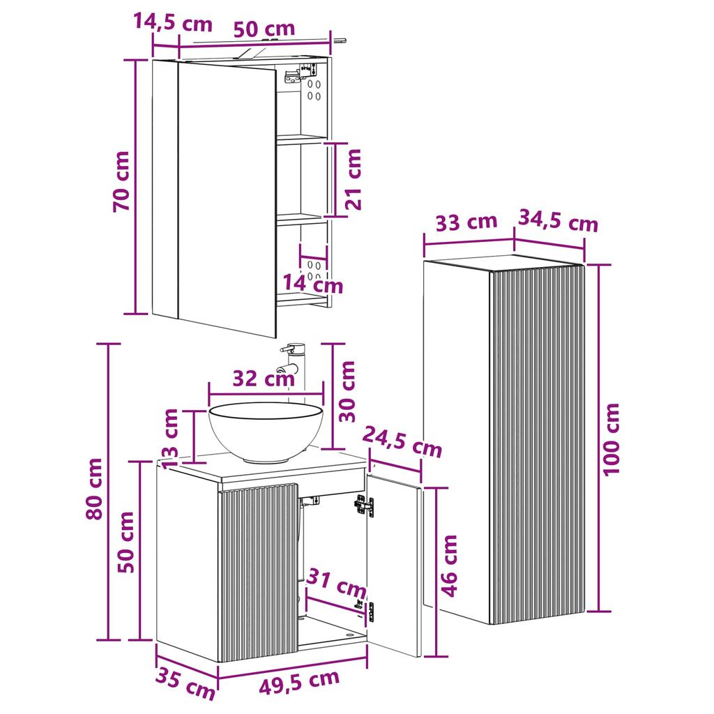 Bathroom Furniture Set 4 Pcs Reclaimed Wood Engineered Wood and Glass