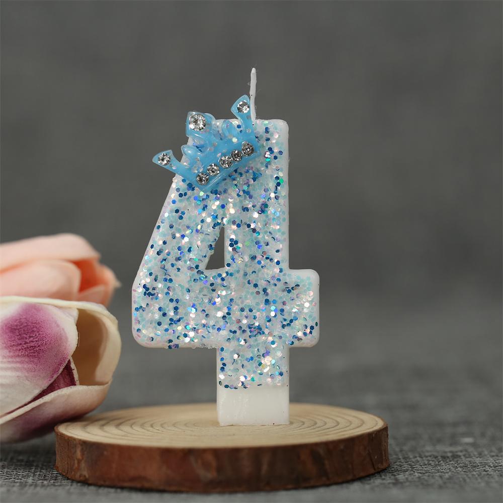 Blue Crown Birthday Frozen Candles for Cakes 0-9 Number Princess Cake Candle Party Decor Blue Crown Candle Stands Party Supplies