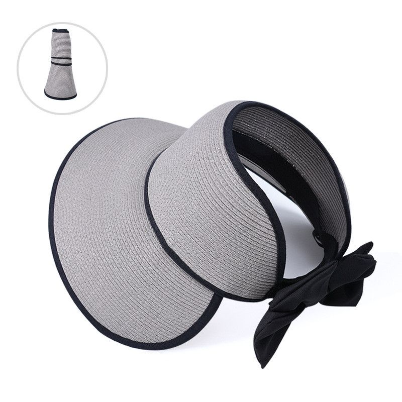 

8480 Children s Fashion Big Brim Topless Hat Summer Sun Protection Sun Hat Outdoor Foldable Beach Straw Sun Hat Grey