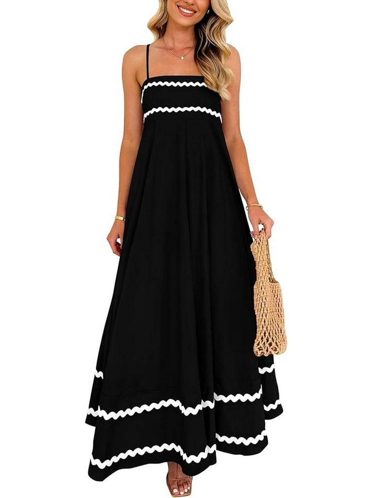 Damen Sommer Spitzen-Patchwork Spaghettiträger Maxikleid