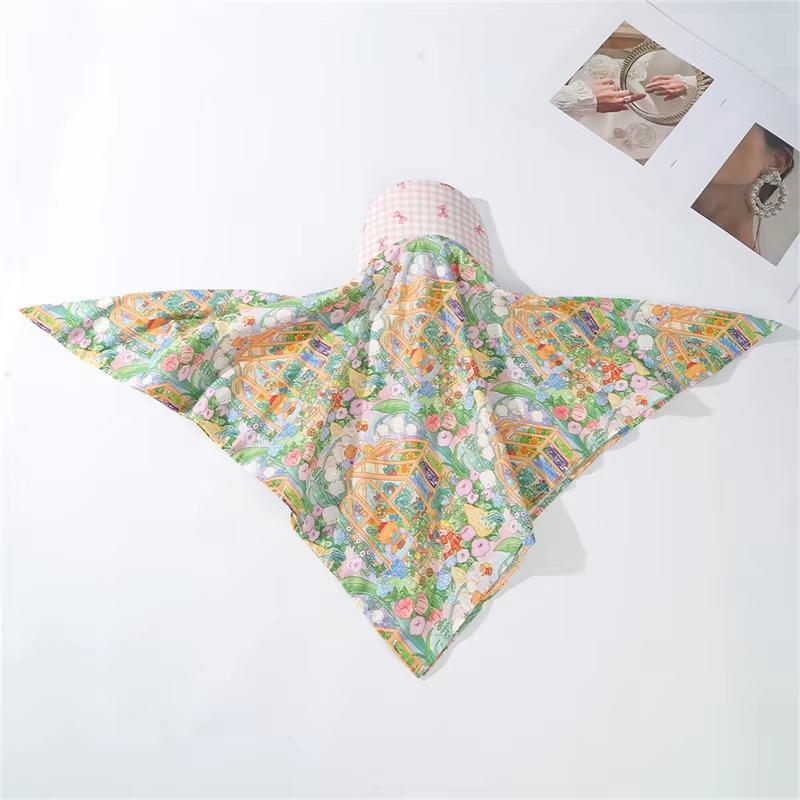 Korean Strap Headscarf Cap Pastoral Triangular Cap Women Summer Sun Protection Plaid Hip Hop Sun Visor