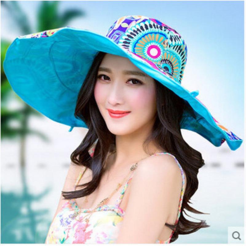 Sun Hats for Women Summer Large Beach Hat Flower Printed Wide Brim Bob Chapeu Panama Female Hat