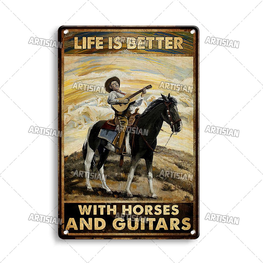 Артизанская Езда на Лошади Металлическая Табличка Девушка-Ковбой Ковбой Жестяная Вывеска Скачки Кантри Декоративная Тарелка Настенный Декор Гараж Бар Паб Клуб 20x30cm（7.8x11.8inch）