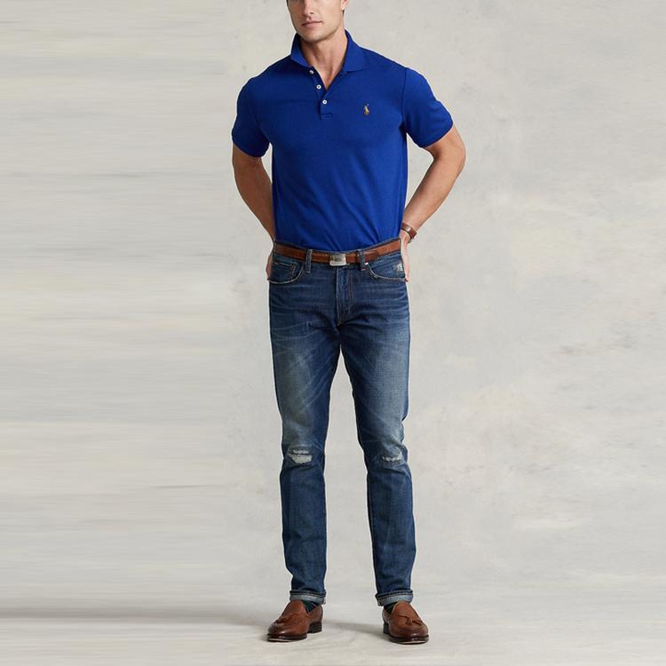 Polo Ralph Lauren Solid Cotton Slim Fit Short Sleeve Polo Shirt Men tops Blue MNPOKNI1N821590-400