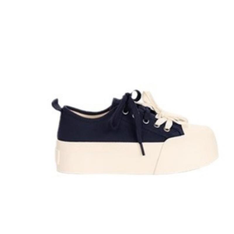 Casual style versatile contrasting color double lace-up round head heightening platform canvas shoes summer women