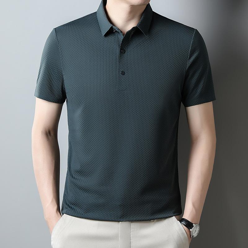 Summer New Style Men's Middle-aged Young Men's Polka Yarn Lapel Traceless Breathable Short-sleeved T-shirt POLO Shirt